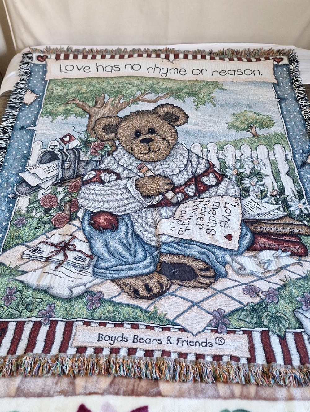 #ACV Vintage Boyds Bears & Friends Woven Throw Blanket - Teddy Bear Love Design